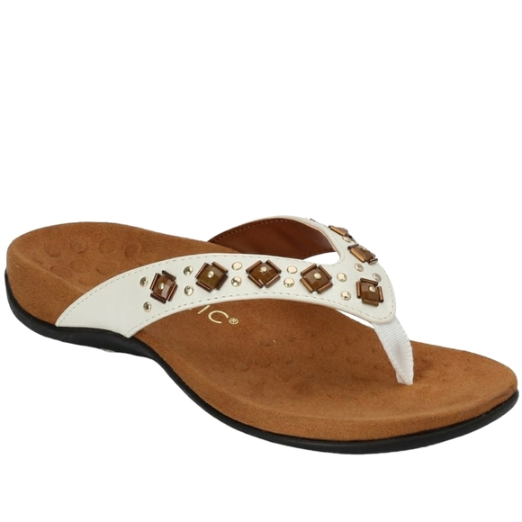 Vionic Shoes Vionic Rest Floriana Embellished White Toe Post Flip